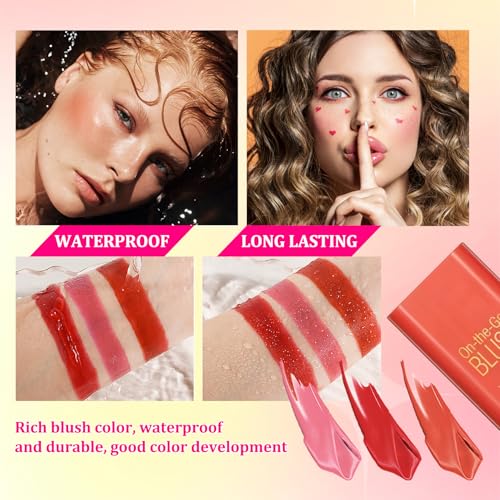 3PCS Blush Stick for Cheeks,Multi-use Solid Matte Makeup Stick Blush Cream for Cheek Eyes and Lips Tint,Moisturizing Tinte...