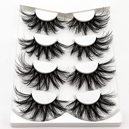 Losha 25mm Lashes Big Fluffy False Eyelashes 3D Dramatic Long Volume Faux Mink Lashes Pack 4 Pairs
