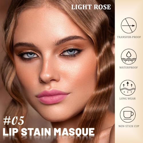 Kaely Light Rose Lip Stain Peel Off Masque, Long Lasting Waterproof Smudge Proof Lip Tint, Non-Transfer Semi Permanent Lip...