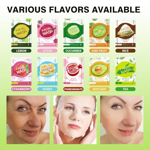 GUOYAOLIFU 10 Sheets Face Masks Skincare, Hydrating Face Masks Suitable for Sensitive Skin, Bulk Facial Mask for Women Ski...