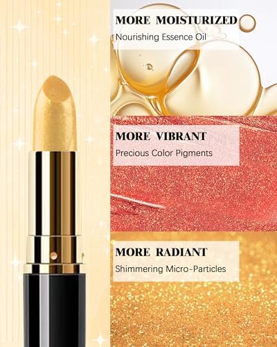 Glitter Coral Orange Metallic Lipstick for Women, Long Lasting Hydrating Moisturizing Sparkly Lip Stick, Lightweight Non-D...