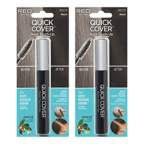 RED by KISS Quick Cover Root Touch Up Rescue (Black 2 Pack), Mascara Natural Water-Resistant Temporary Gray Concealer Cove...