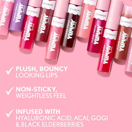 COVERGIRL Clean Fresh Yummy Lip Gloss, Sunrise Blush, Hydrating, Non-Sticky, Hyaluronic Acid, Glassy Shine, 0.33oz