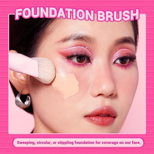 Jessup Foundation Brush and Concealer Brush, Pink Makeup Brushes Set 2Pcs Premium Synthetic Face Make up Brushes for Liqui...