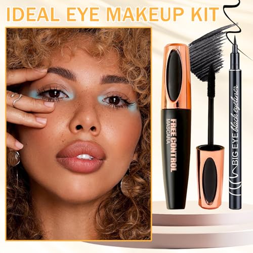 6PCS Black Mascara & Eyeliner Pen Makeup Gift Set,Waterproof Long Lasting Smudge Proof Volume and Length Mascara, Easy to ...