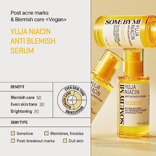 SOME BY MI Yuja Niacin Anti Blemish Serum – 1.69oz, 50ml – Korean 10% Niacinamide & Vitamin C Serum to Brighten Dull-Looki...
