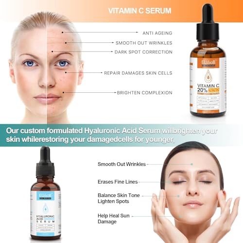 Anti Aging Vitamin C Serum Hyaluronic Acid Serum Set - with Hyaluronic Acid, Skin Care Set Boost Skin Collagen,Hydrate & P...