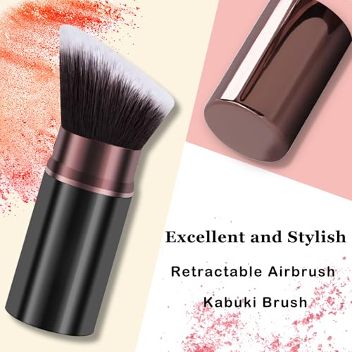 Keriloo Kabuki Makeup Brush, Retractable Travel Powder Foundation Makeup Brush Face Blush Brushes for Blending Liquid, Bro...