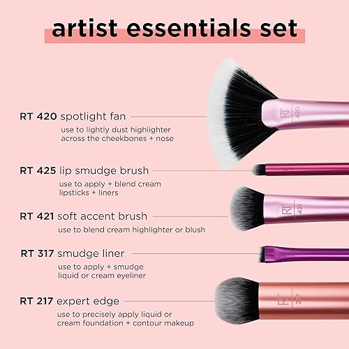 Real Techniques Artist Essentials Makeup Brush Set, For Foundation, Blush, Highlighter, Eyeshadow, & Liner, Professional M...