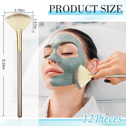 Ziliny 12 Pcs Soft Facial Fan Brush Blush Makeup Brush Face Mask Acid Applicator Multi Use Cosmetic Tools for Peel Mask Ma...