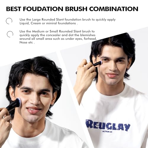 Bueart Design Contoured Foundation Brush set for Liquid, Cream, Bronzer Concealer with Ultra Soft Dense Hair Angled Rounde...