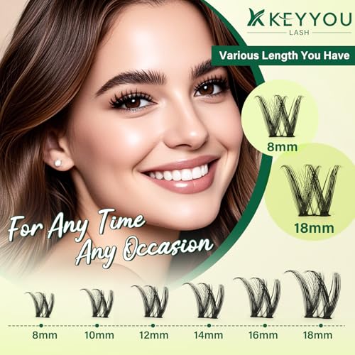 KEYYOU LASH Flaunt Lash Clusters Kit Flora D Curl Natural Lashes 144pcs Lash Extension Kit 8-18mix Lash Clusters Fluffy La...