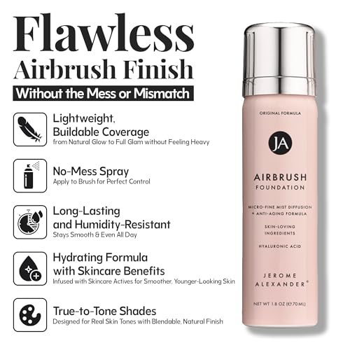 Jerome Alexander MagicMinerals AirBrush Foundation – 2 Piece Set with Airbrush Foundation and Kabuki Brush - Spray Makeup ...