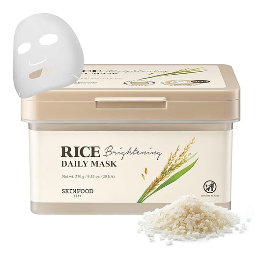 SKINFOOD Rice Daily Sheet Mask, 5-Minute Firming, Nourishing, Hydrating Face Mask for Smooth, Clear, Glass Skin, Korean Sk...