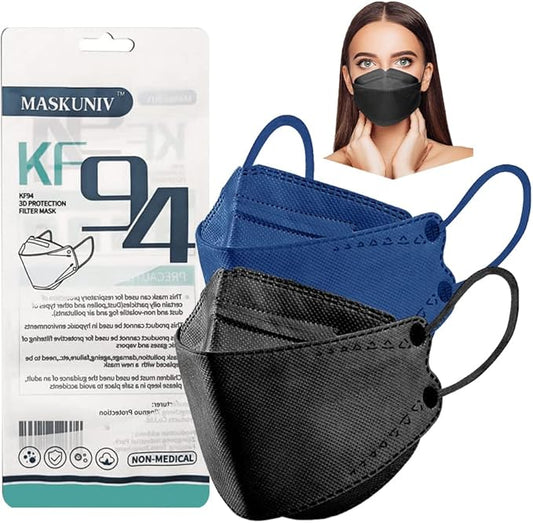Gerlisay 60pcs KF94 Face Masks Adult 3D Fish Type Masks Face Mask 4-Ply Filter Non Woven Fabric Face Masks Black Navy 60Pcs