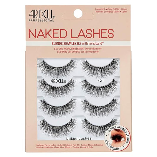 Ardell Naked Strip Lashes 421 – Natural-Looking, Long-Lasting False Eyelashes with Invisiband for Seamless Blend, 4 Pairs,...