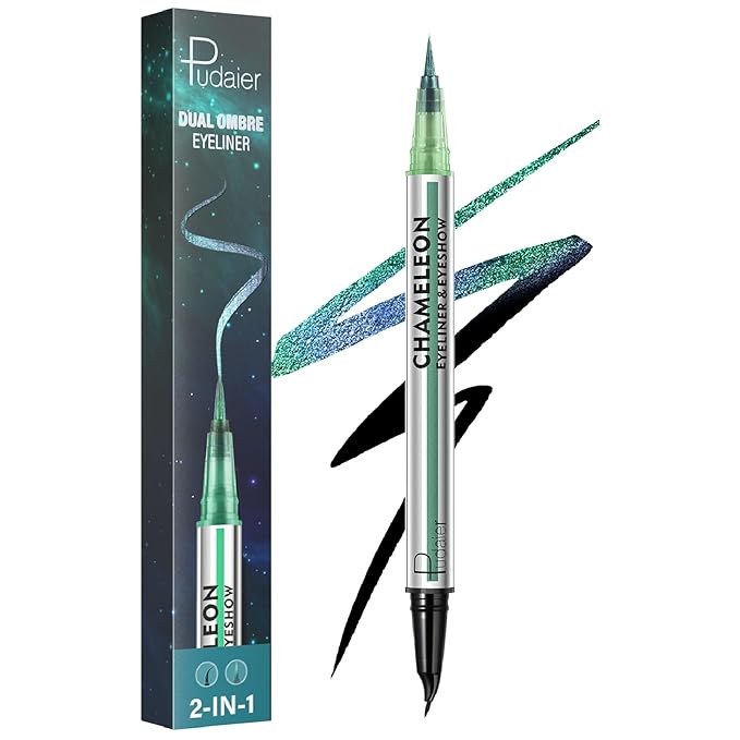 Pudaier Black and Multichrome Waterproof Liquid Eyeliner, Stay All Day Eye Liner Pen with Precise Tips for Women, Smudge-P...