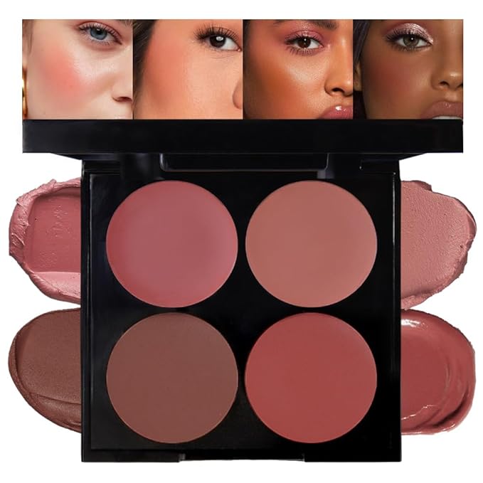 HHLTOH Matte Blush Cream Quads Makeup Palette, Blushes for Older Women Lip and Cheek Dual Blush Palette, Natural Lasting P...