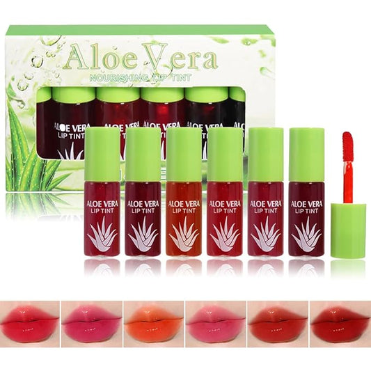 XTJXTJ 6 Colors Mini Liquid Lip Oil Tinted, Aloe Vera Lip Stain Set, Red Non-Stick Cup Hydrating Lip Tint For Cheek Women,...