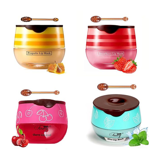 4 PCS Bee Lip Balm Honey Pot,Propolis Lip Mask Moisturizing,Reduces Lip Lines,Sleeping Lip Balm Prevention Dry and Cracke...