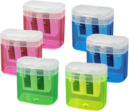 ZUFECY 6 Pack Dual Hole Pencil Sharpener with Debris Chamber, Child-Safe Manual Sharpener for School Office Home Art Suppl...