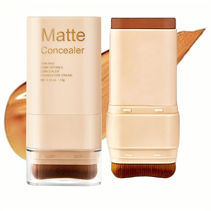 Matte Concealer Foundation Stick with Brush, Serum-Infused Tinted Moisturizer & Skin Tint, Lightweight Hydrating Concealer...