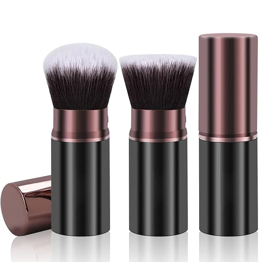 Keriloo Makeup Brushes, Retractable 2 Pack Travel Kabuki Blush Makeup Brush Face Powder Foundation Brushes for Blending Li...