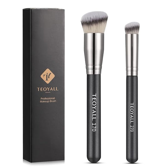 TEOYALL Kabuki Brush Set, 2 Size Angled Foundation Brush Concealer Brush Contour Brush with Dense Synthetic Bristle (170/270)