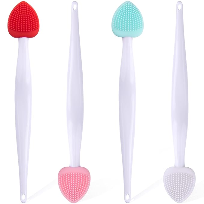 Winsyison 4pcs Silicone Lip Scrub Brush, Double-Sided Lip Exfoliator Brush for Dark Lips, Heart Shape Lip Scrubber Tool fo...