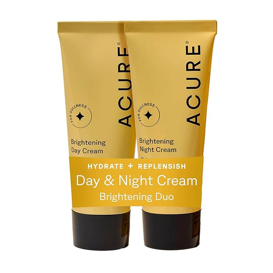 Acure Brightening Day & Night Cream Set - Daily Cica Cream & Night Face Cream for Women & Men with Argan Oil, Hydrate, Ref...