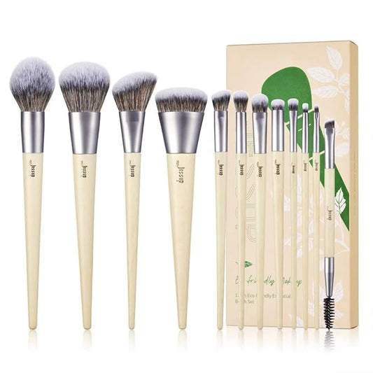 Jessup Vegan Makeup Brushes Set Premium Synthetic Powder Foundation Highlight Concealer Eyeshadow Blending Eyebrow Liner S...