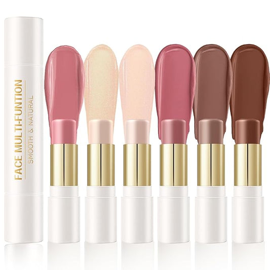 6 Colors Cream Contour Stick Makeup Kit, Shades with Blush, Highlighter and Bronzer,Double Ended Contour Stick for Cheeks,...