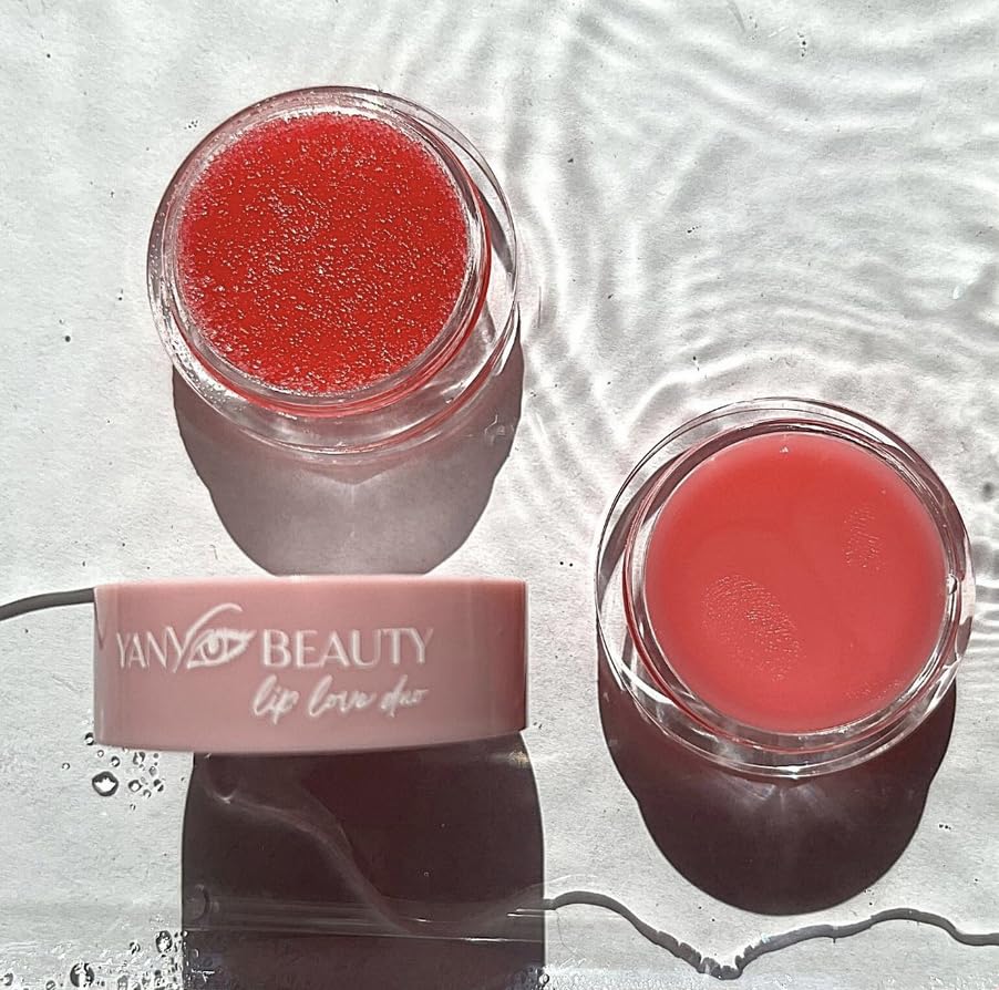 YANY Beauty Lip Love Duo - Vegan Lip Scrub & Moisturizing Balm Set - Softening, Strawberry Flavor, All Skin Types