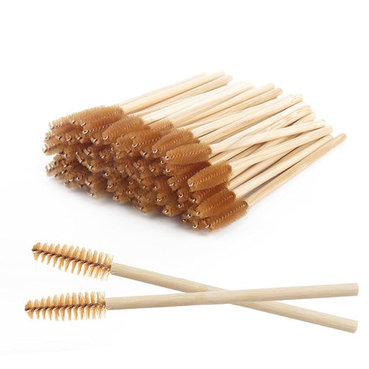 MyAoKuE-UP 100 Pack Bamboo Handle Mascara Wands Disposable Eyelash Brushes Lash Extension Tool, Brown