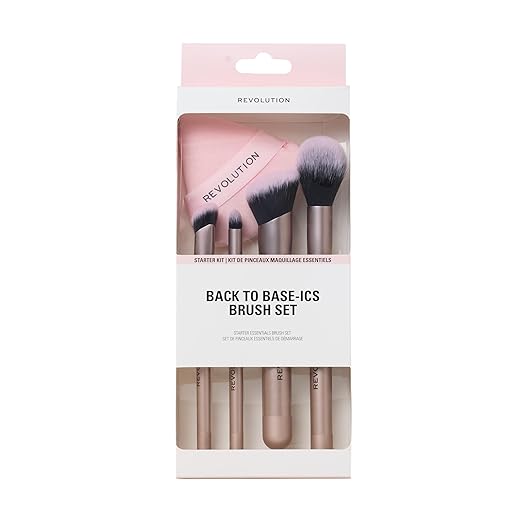 Revolution, Back To Base-ics Starter Essentials Brush Set, 4 Brushes & Sponge Puff for Foundation, Concealer & Blush, Vega...