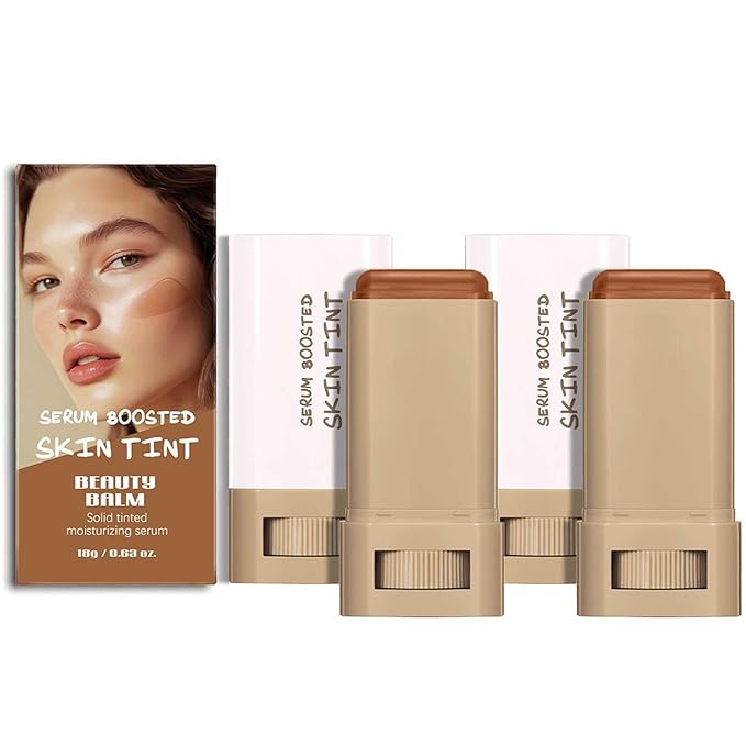 2PCS Beauty Balm Serum Boosted Skin Tint Stick – Face Tint Balm Foundation with Serum Benefits, Buildable Hydrating Covera...
