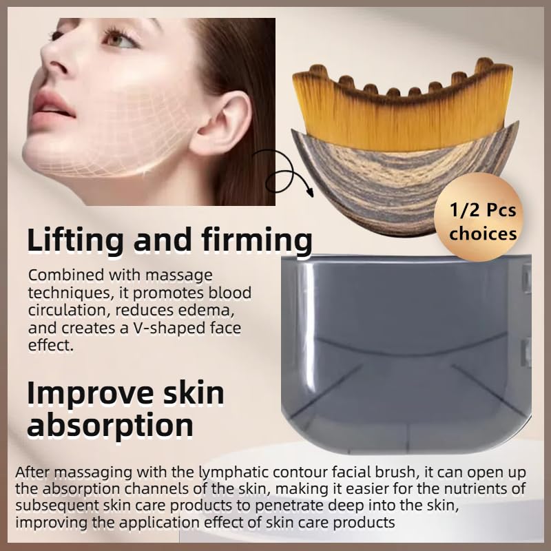 1/2 PCS Lymphatic Contour Face Brush for Sculpting – Anti-Puffiness, Detox & Lift, Improves Skin Glow & Absorption (1 Pcs ...