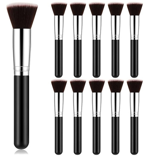 Tanlade 10 Pcs Makeup Brushes Bulk Flat Top Foundation Brush Liquid Cream Powder Foundation Contour Blush Concealer Eye Sh...