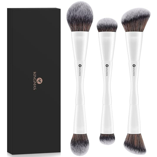 KINGMAS 3-Piece Foundation Makeup Brush Set - Double-Ended Kabuki, Large Foundation, Medium Concealer, Small Contour Brush...