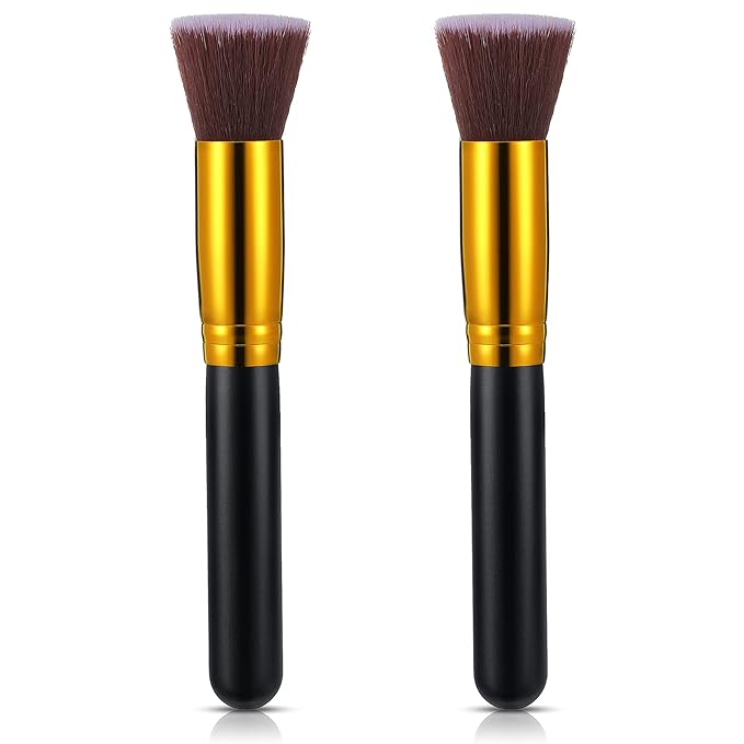 Blulu 2 Pcs Flat Top Kabuki Foundation Brush Makeup Brush for Blending Buffing Liquid, Mineral Ream, Blush and Powder, 1''...