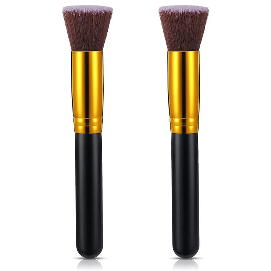 Blulu 2 Pcs Flat Top Kabuki Foundation Brush Makeup Brush for Blending Buffing Liquid, Mineral Ream, Blush and Powder, 1''...