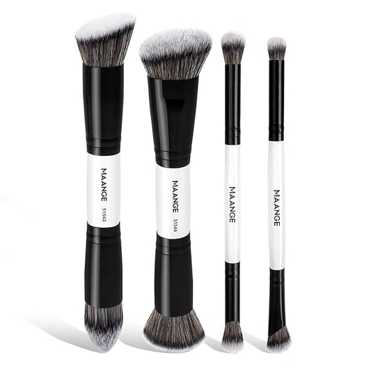 MAANGE 4 PCS Foundation Contour Conceal Brush Set, Makeup Brushes, Eyeshadow Concealer Brush, Double Sided Foundation Cont...
