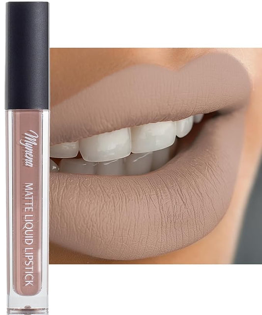 Mynena Soft Beige Nude Matte Liquid Lipstick | Long-Lasting Comfort | Smudge-Proof Transfer-Resistant | Full Coverage Non-...