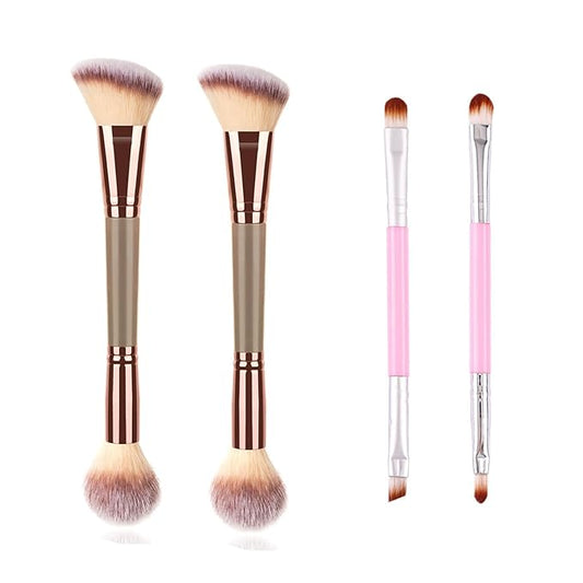 4Pcs Dual-ended Makeup Brushes for Contouring Eyeshadow Blending and Bronzing Angled Foundation Brush and Concealer Brush ...