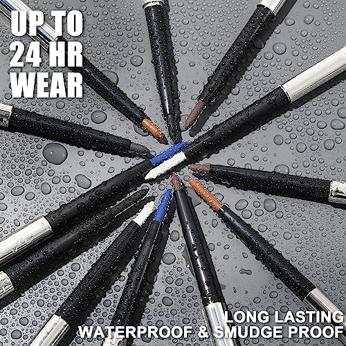 FOCALLURE Eyeliner Pencil with Built-in Sharpener,Waterproof,Smudge Proof,Gel Eye Liner Makeup Pen,Retractable,Long Lastin...