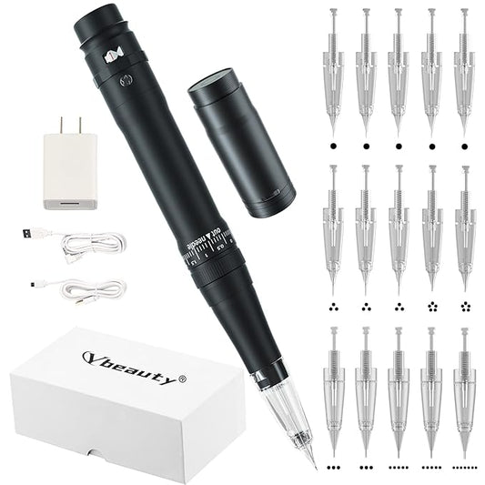 Permanent Eyebrow Makeup Tattoo Machine Kit with 15pcs Mixed Cartridges Needles for Shading Eyeliner Lip Microshading(Black)