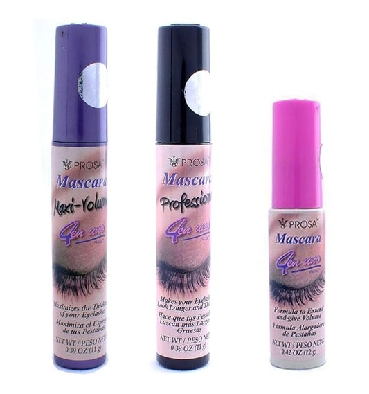 3 Pcs PROSA - PROFESIONAL Maxi Volumn Black MASCARA 4 IN 1 LONGER THICKER P1