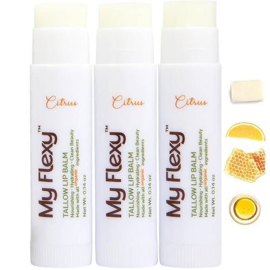 100% Organic Lip Balm Hydrating, Grass-Fed Beef Tallow Lip Balm, Made with Pasture Raised Tallow, Honey, Beeswax, & Orange...