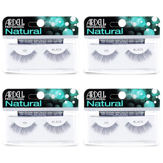 Ardell Natural Lashes False Eyelashes 105 - Black, Lightweight, Full Volume Strip Lashes for Eye-Enhancing Look, 4 Pack