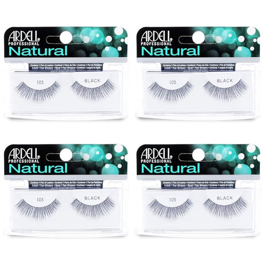 Ardell Natural Lashes False Eyelashes 105 - Black, Lightweight, Full Volume Strip Lashes for Eye-Enhancing Look, 4 Pack